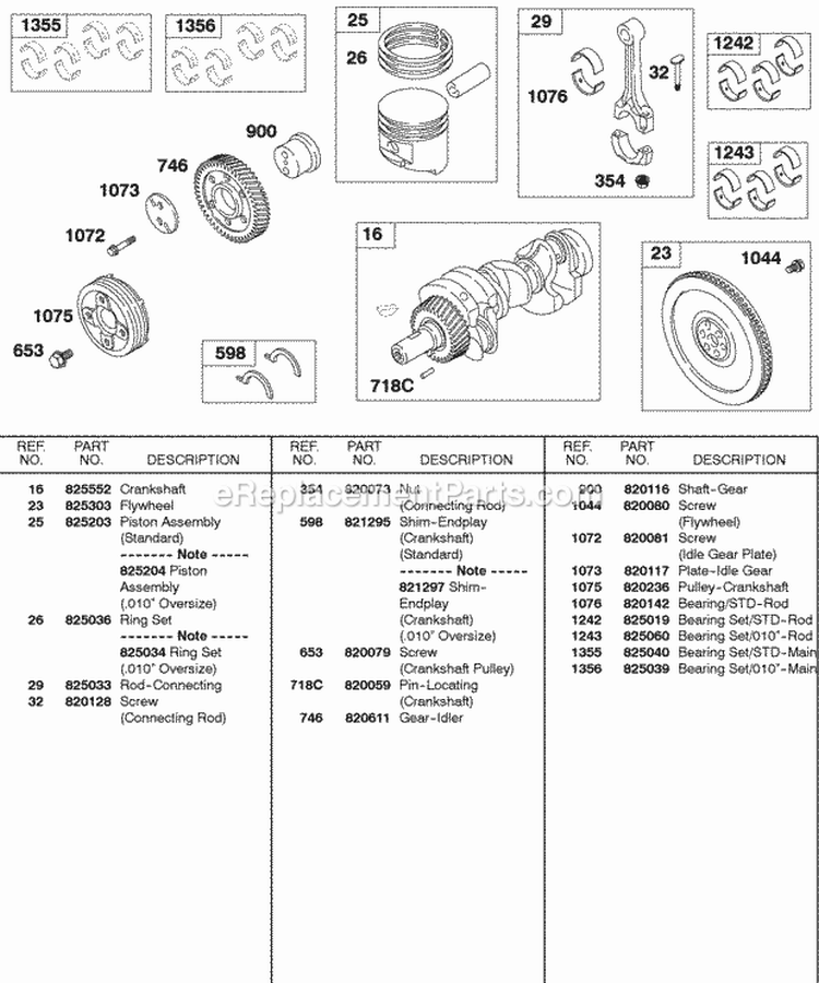 Piston Rings Crankshaft Flywheel Bearing Sets Diagram and Parts List for 583447-0217-E2  Briggs and Stratton Engine
